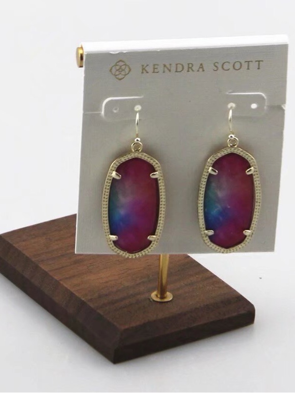 Kendra Scott Gold-Framed Gradient Pink Blue Elle Drop Earrings